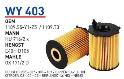 1109.Y5 Peugeot Cıtroen 1.4 1.6 Hdi Yağ Filtresi Wunder - WUNDER
