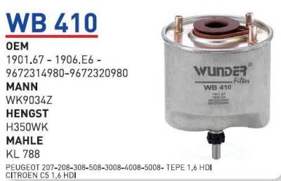 1906.E6 Peugeot Tepe 2.0 Cıtroen 2.0 Hdi Mazot Filitresi Wunder - WUNDER