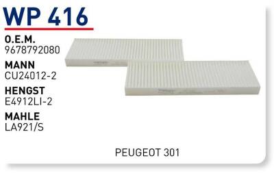 9678792080 Peugeot 301 Cıtroen C-Elysee Klima Filitresi Wunder - WUNDER